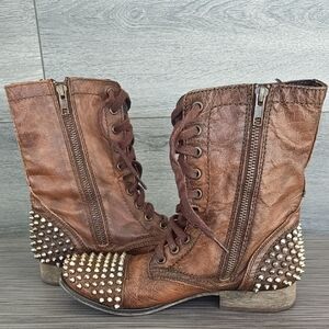 Steve Madden Brown Studded Combat Boots